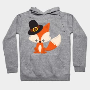 Thanksgiving, Cute Fox, Pilgrim Fox, Pilgrim Hat Hoodie